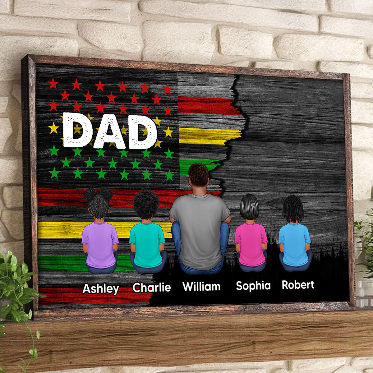 Juneteenth African American Flag Dad And Kids Personalized Poster, Gift For Dad