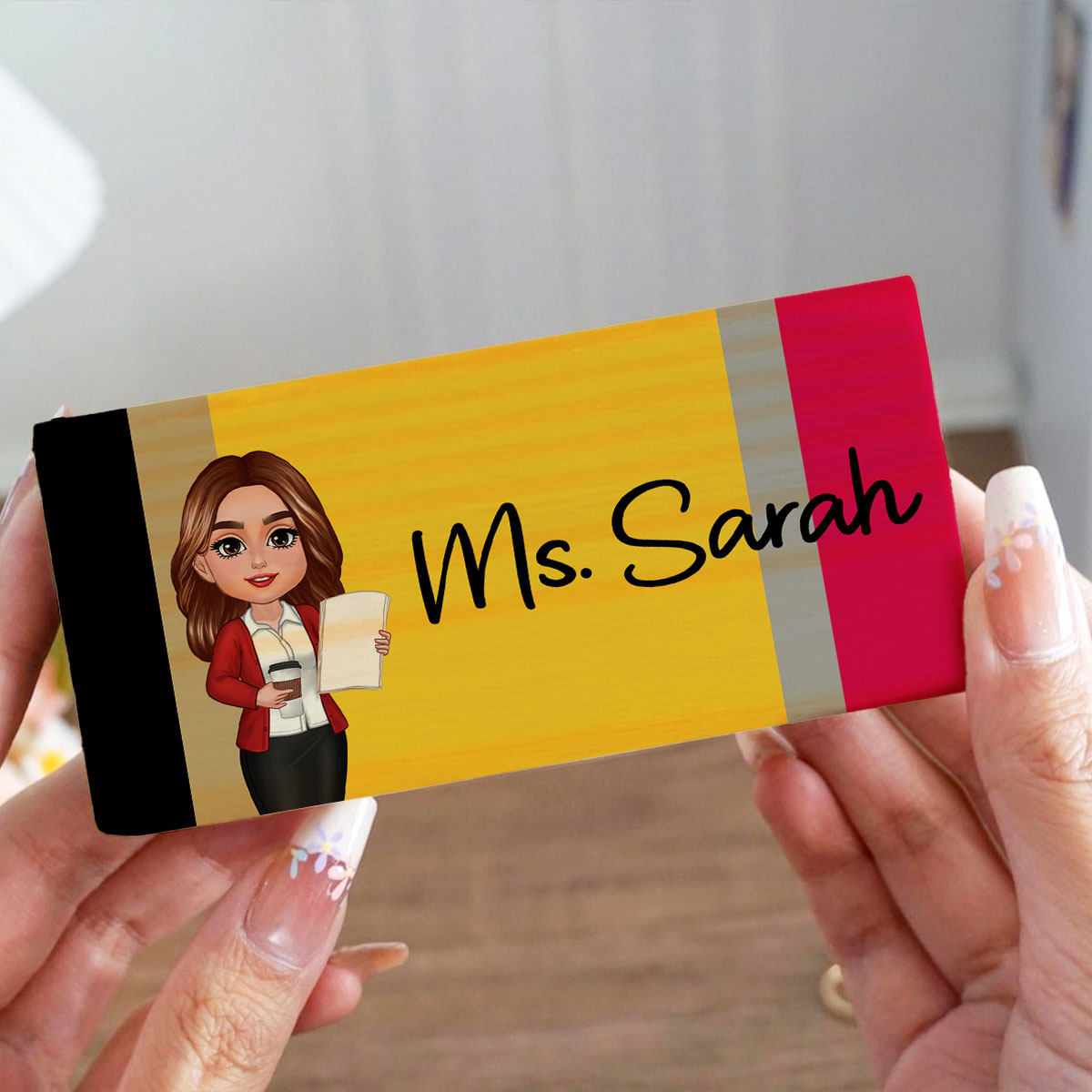 Doll Teacher Pencil Pattern Personalized Chalkboard/Whiteboard Eraser with Marker, Teacher Appreciation Gift, Back To School Gift