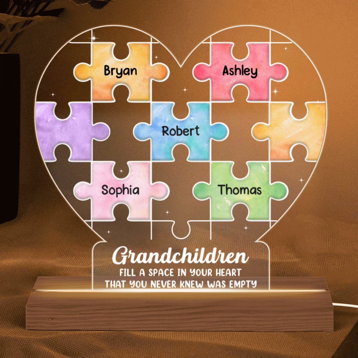 Grandma Grandchildren Puzzle Heart Personalized Acrylic Custom Shape LED Night Light