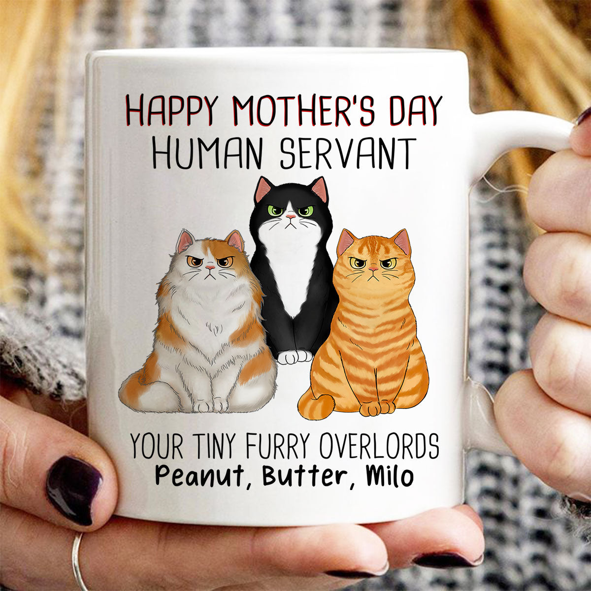 Angry Cats Happy Mother‘s Day Cat Human Servant Personalized Mug