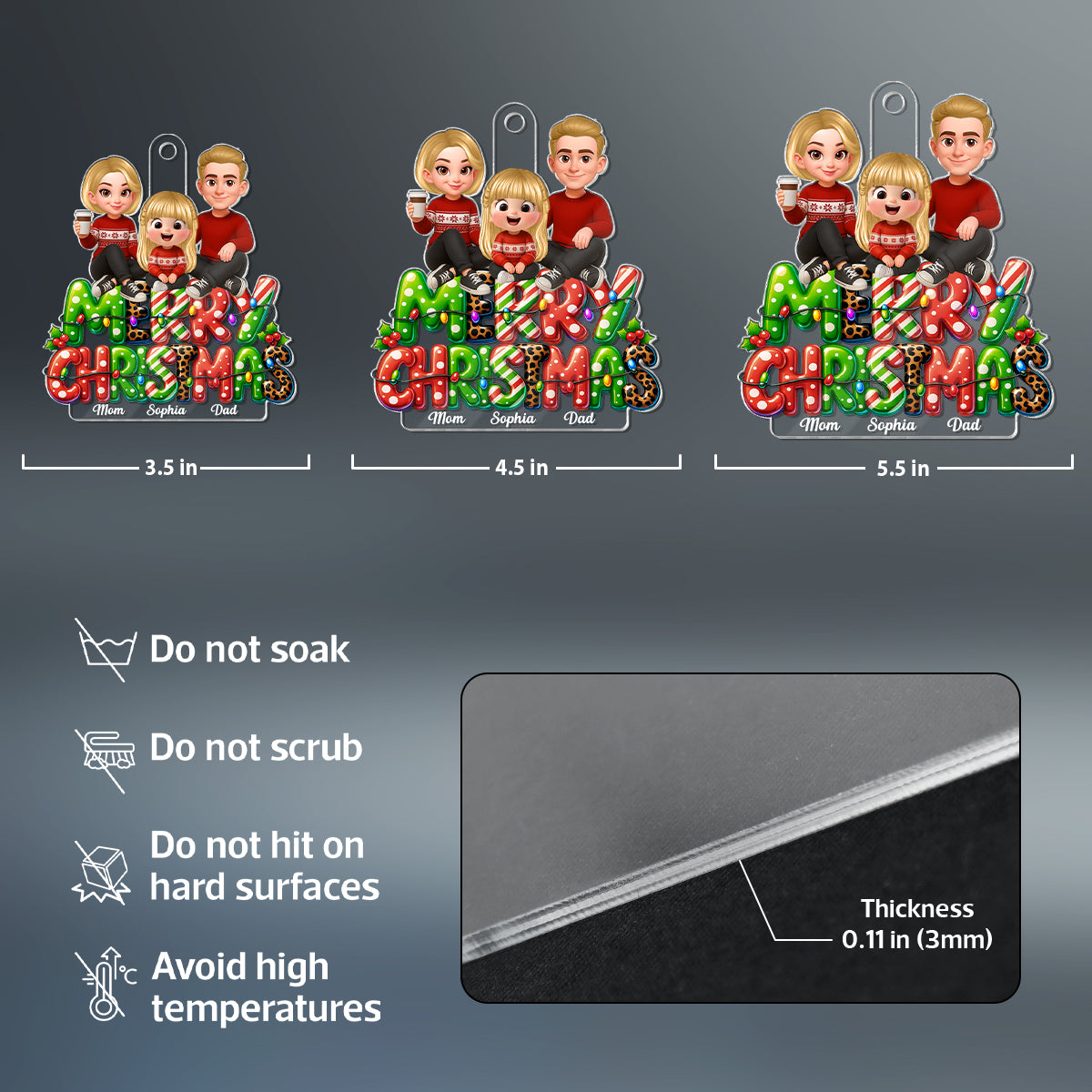 Merry Christmas 2025 Family Sitting on Text Personalized Acrylic Ornament, Christmas Gift for Husband, Wife, Kid