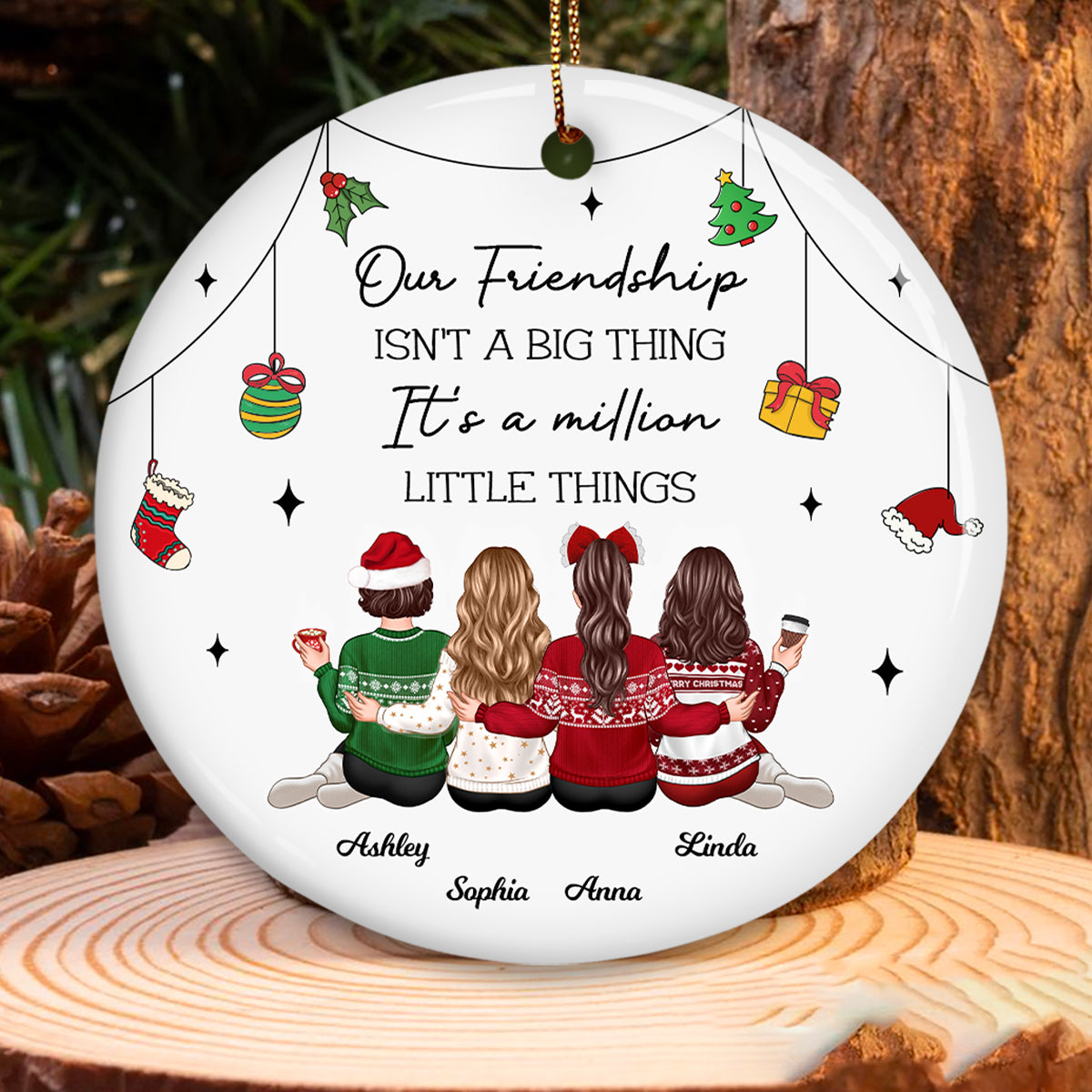 Friendship Million Little Things Personalized Circle Ceramic Ornament, Christmas Gift for Best Friends