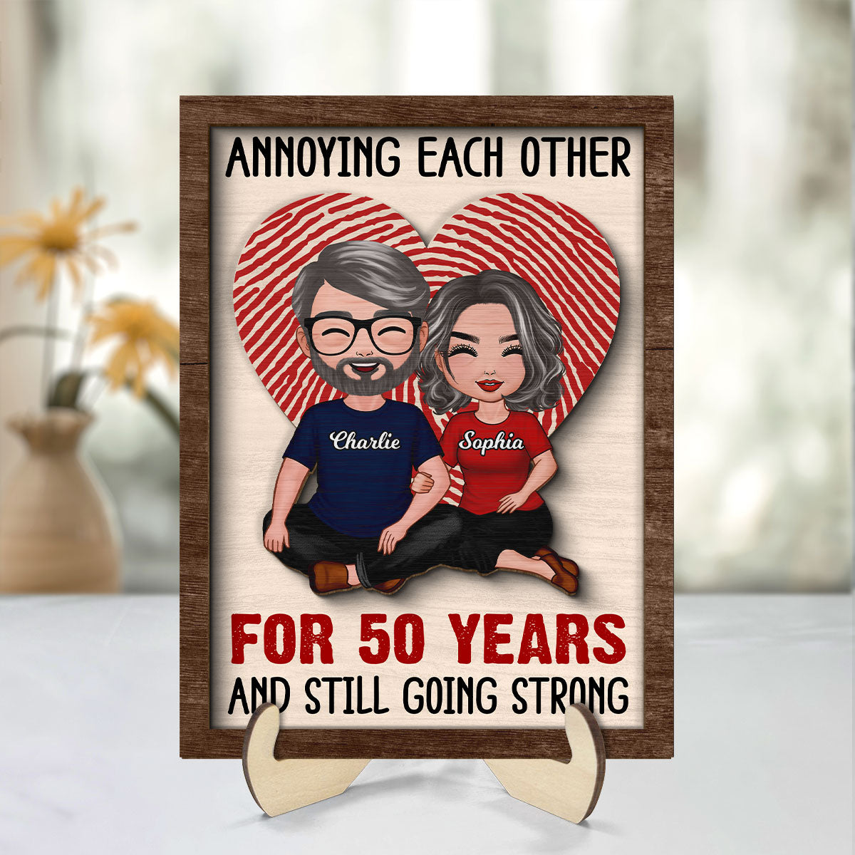 Annnoying Each Other Couple Personalized 2-Layer Wooden Plaque