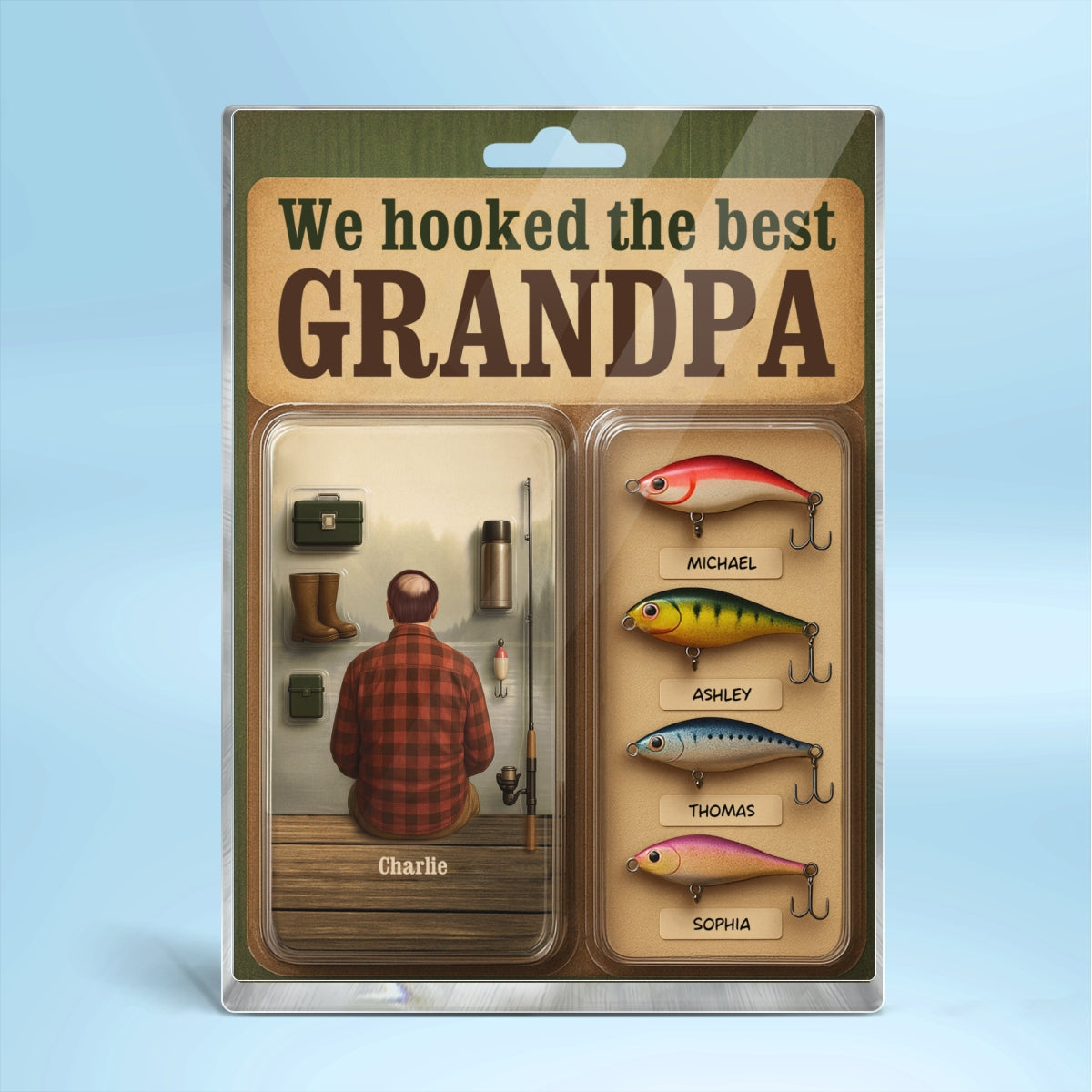 We Hooked The Best Dad Grandpa Man Realistic Figure Style Personalized Acrylic Block Plaque