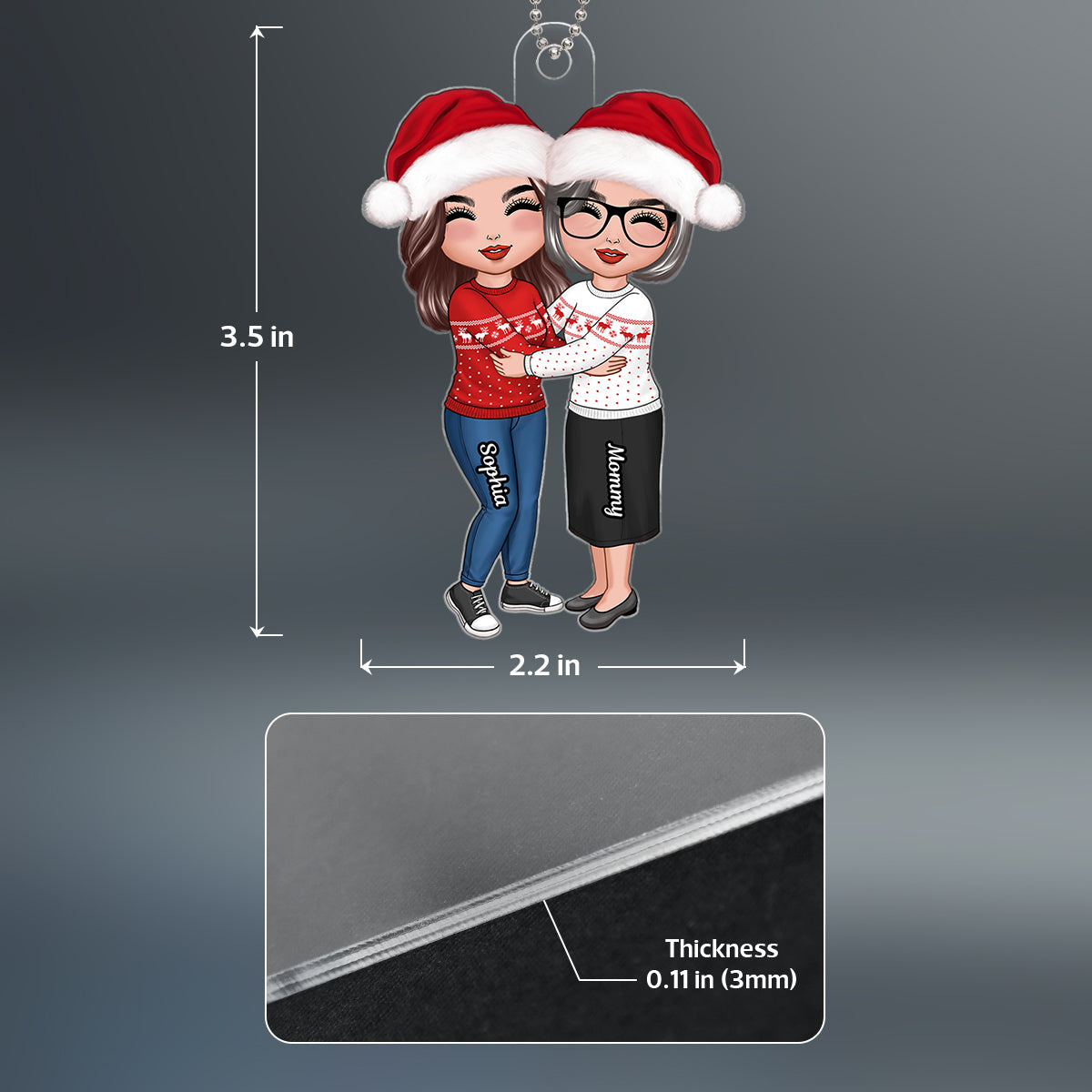 Doll Mom & Daughter Hugging Christmas Gift Personalized Acrylic Ornament