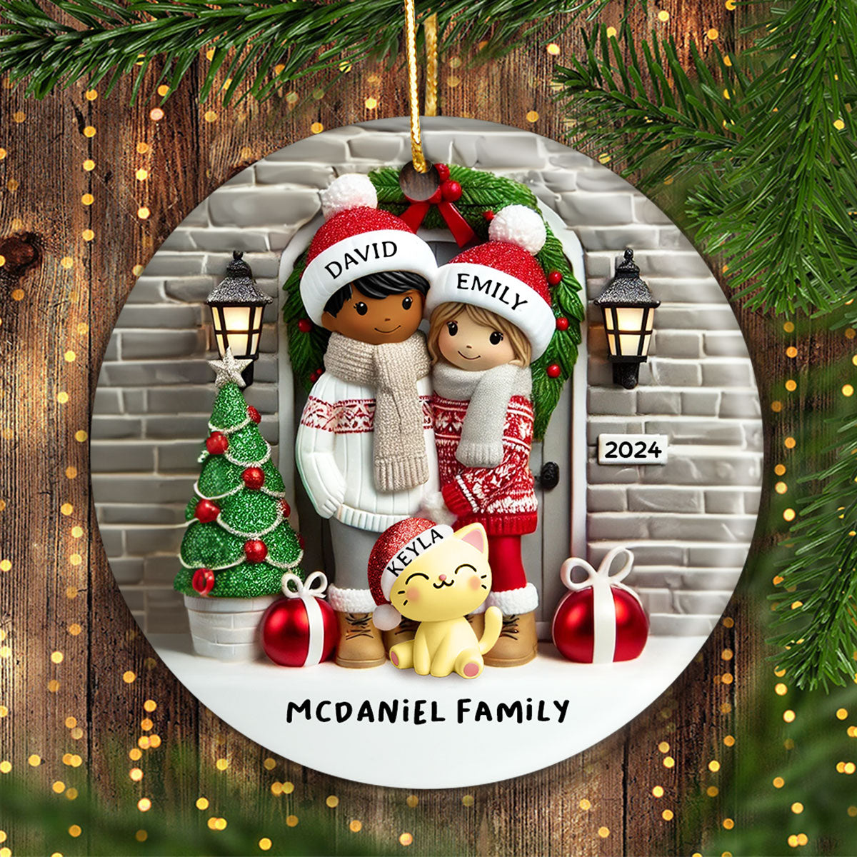 Farmhouse Couple Personalized Christmas Ceramic Ornament with Optional Pet Dog Cat, Christmas Gift for Him, Gift for Her