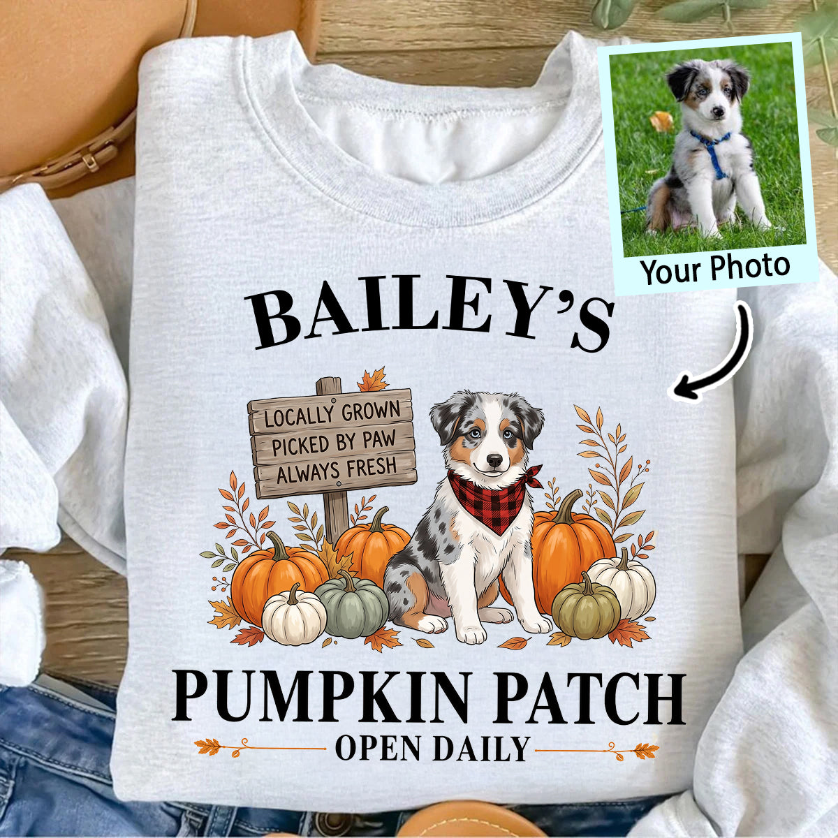 Custom Pet Photo Pumpkin Patch - Personalized Shirt - Trendy Fall Tee for Dog Mom, Cat Mom