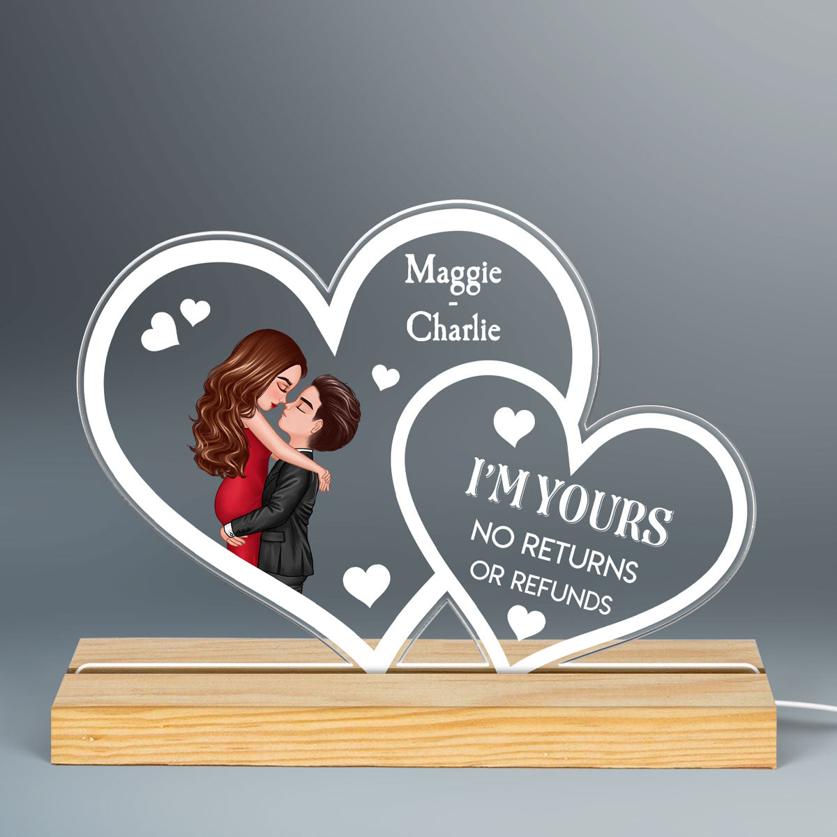 Couple Hearts Hugging Kissing Personalized Custom Shape LED