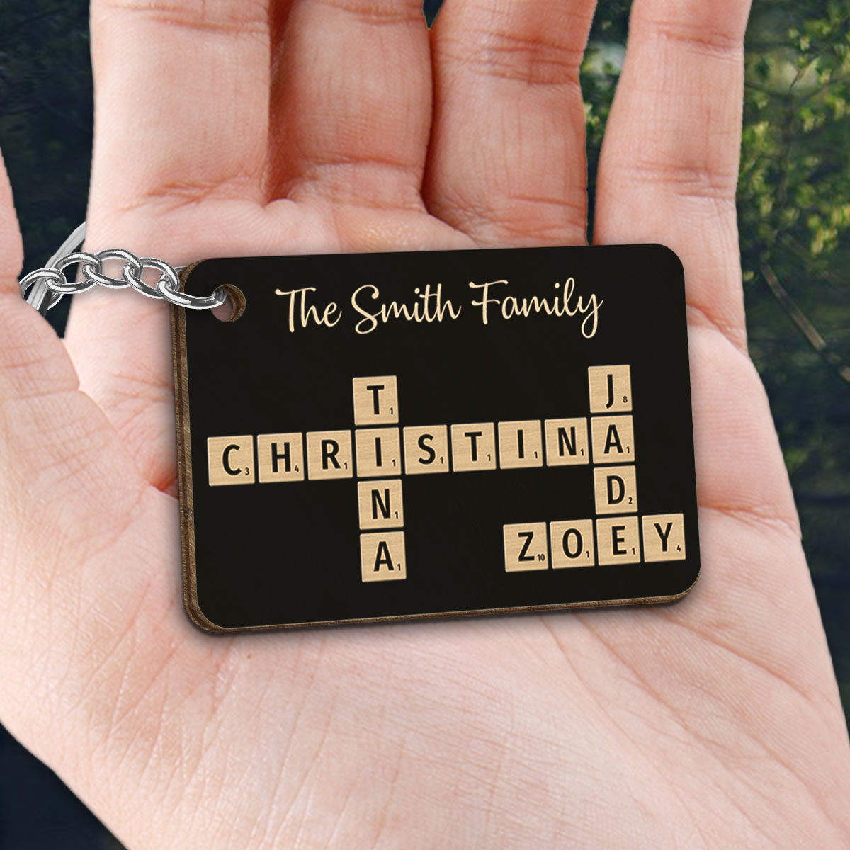 Family Forever Linked Together Crossword Puzzle Art Personalized Wooden Keychain, Christmas Gift For Brothers, Sisters, Siblings, Family