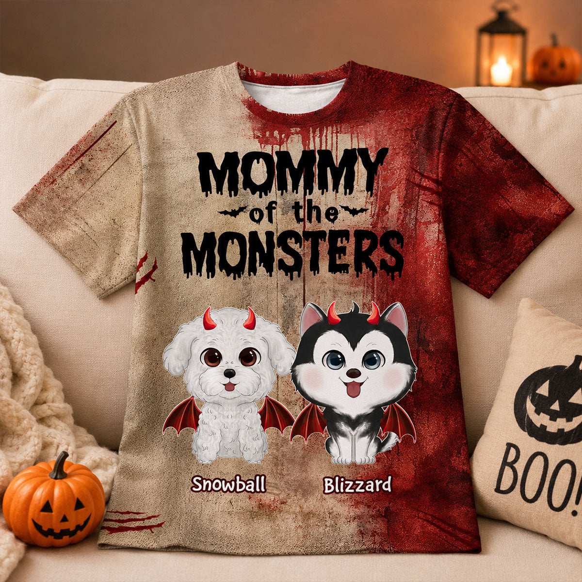 Halloween Theme Mommy Daddy Of The Monsters Dogs - Personalized Shirt - Halloween Gift For Dog Lovers