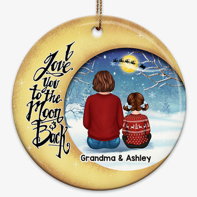 Moon Snow Love To The Moon Grandma & Grandkid Back View Personalized Circle Ornament