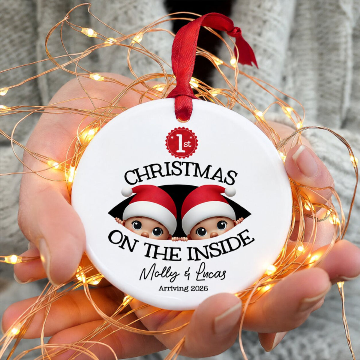 Personalized Twins Baby's First Christmas On the Inside Ornament, Custom Pregnancy Reveal Ornament, Expecting Parents