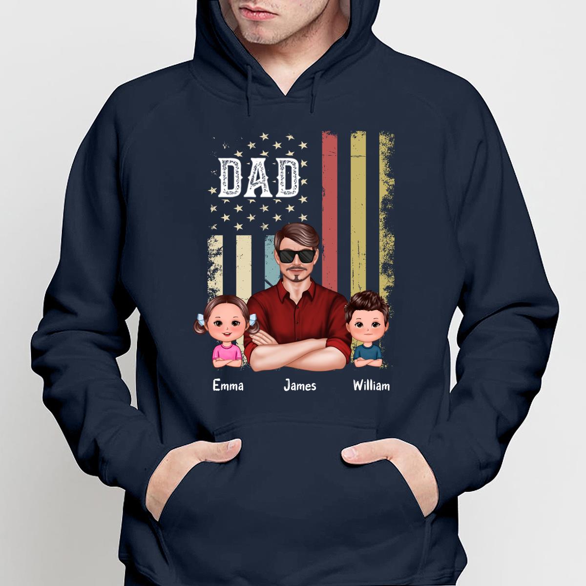 Dad Grandpa Flag Man & Doll Kids Personalized Shirt