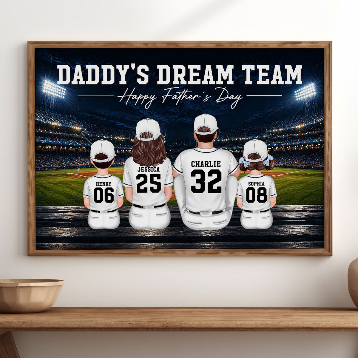 Baseball Friday Night Stadium Lights Daddy's Dream Team - Personalized Poster - Father's Day Gift For Baseball Dad, Husband