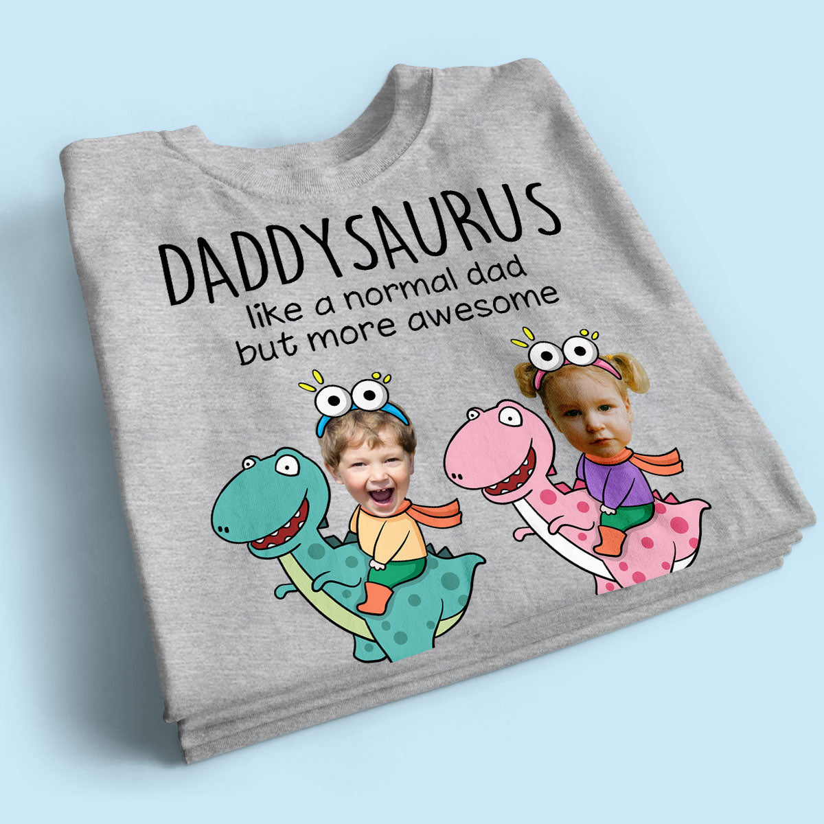 Daddysaurus Grandpasaurus Kid Face Photo Dinosaur Personalized Shirt