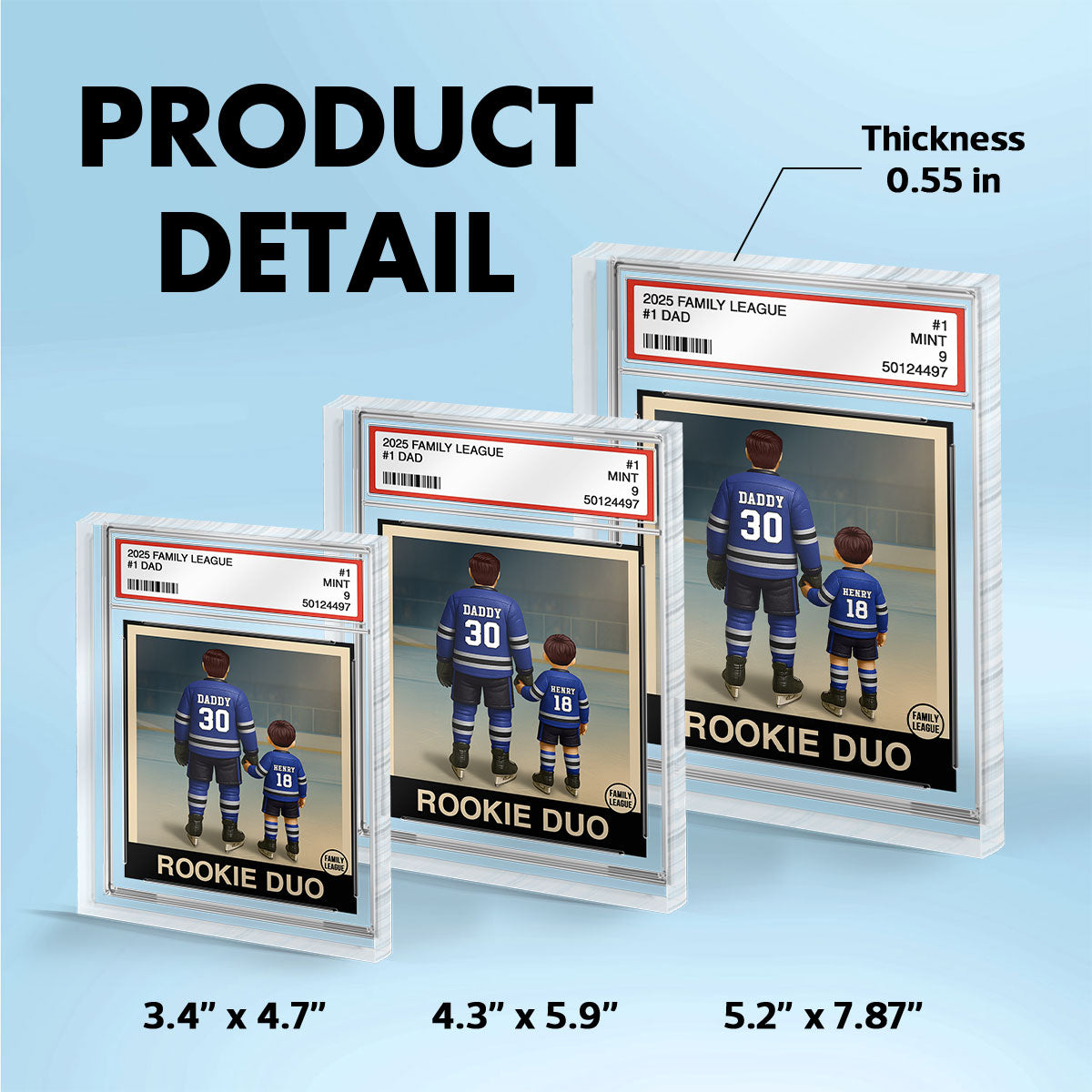 Hockey No. 1 Dad Man & Kids Trading Card Style - Personalized Acrylic Block Plaque