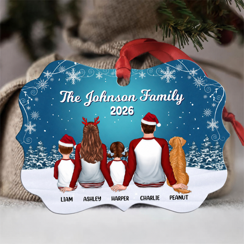 Pajamas Family In Snow Night Personalized Christmas Ornament