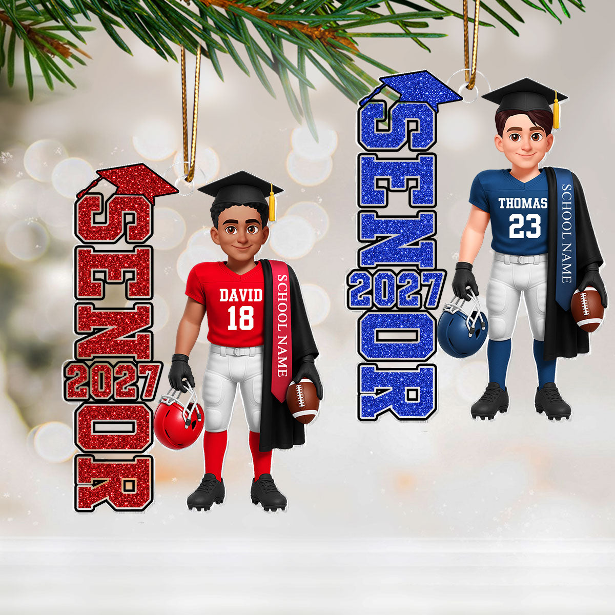 Football Senior 2026 2027 - Personalized Acrylic Ornament - Christmas Gift For Seniors, Daughter, Son, Granddaughters, Grandsons