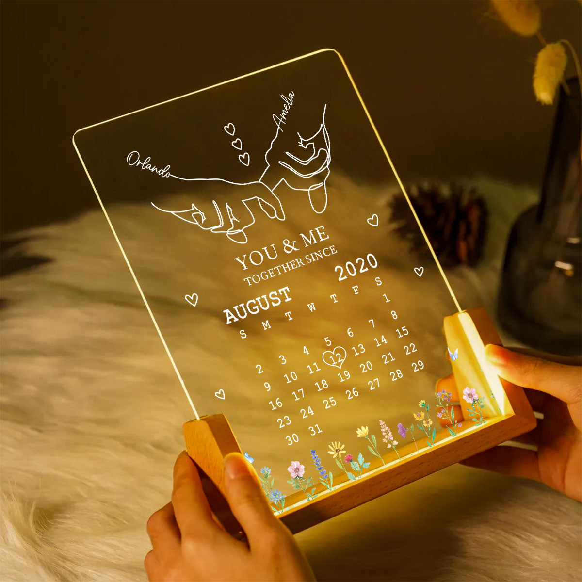 You & Me Together Since Personalized Couple Anniversary Gift, Gift for Wife Husband Girlfriend, Custom LED Night Light