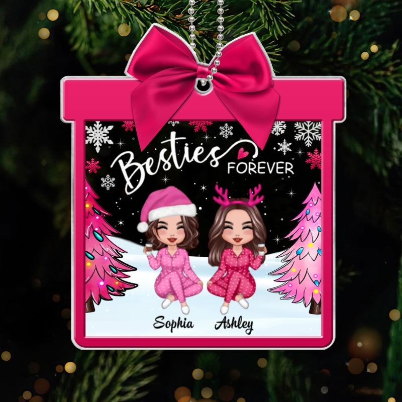 Pink Besties Coquette Personalized Acrylic Ornament, Gift For Best Friends
