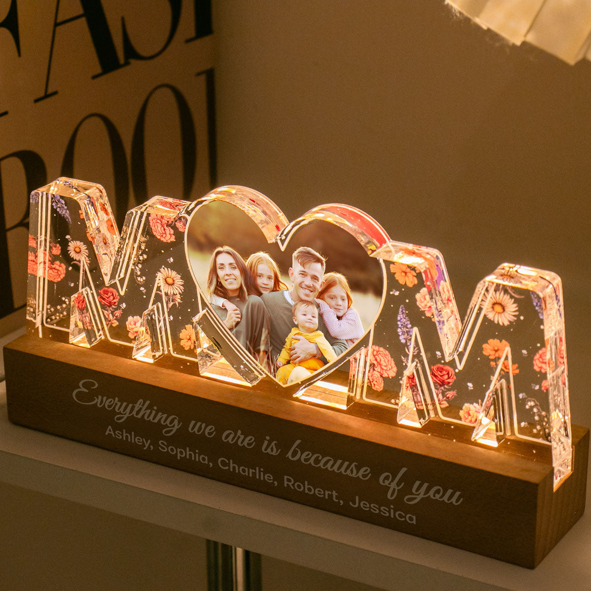 Mom Everything I Am Is Because Of You Birth Month Flower Photo Upload Personalized Led Night Light, Gift