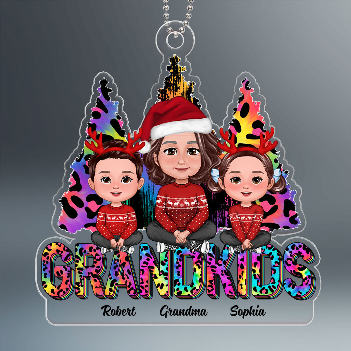 Colorful Leopard Christmas Tree Grandma Grandkids Personalized Acrylic Ornament