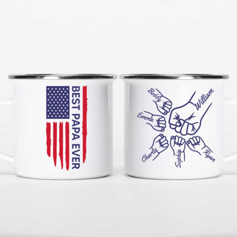 Best Dad Papa Grandpa Ever Fist Bump Outline Nation Flag Father‘s Day Gift For Husband Father Figures Personalized Campfire Mug