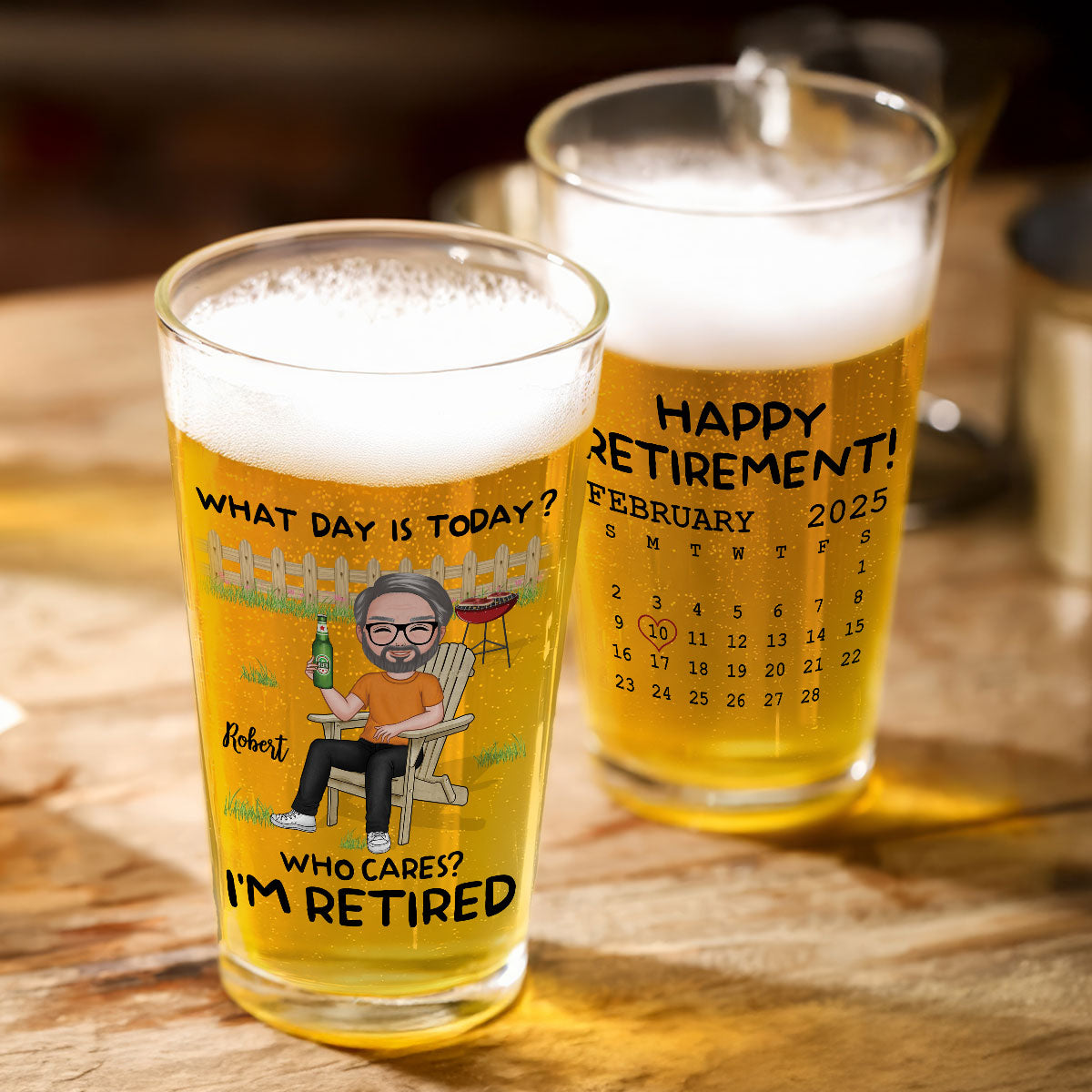 What Day Is Today Calendar Personalized Beer Glass, Retirement Gift