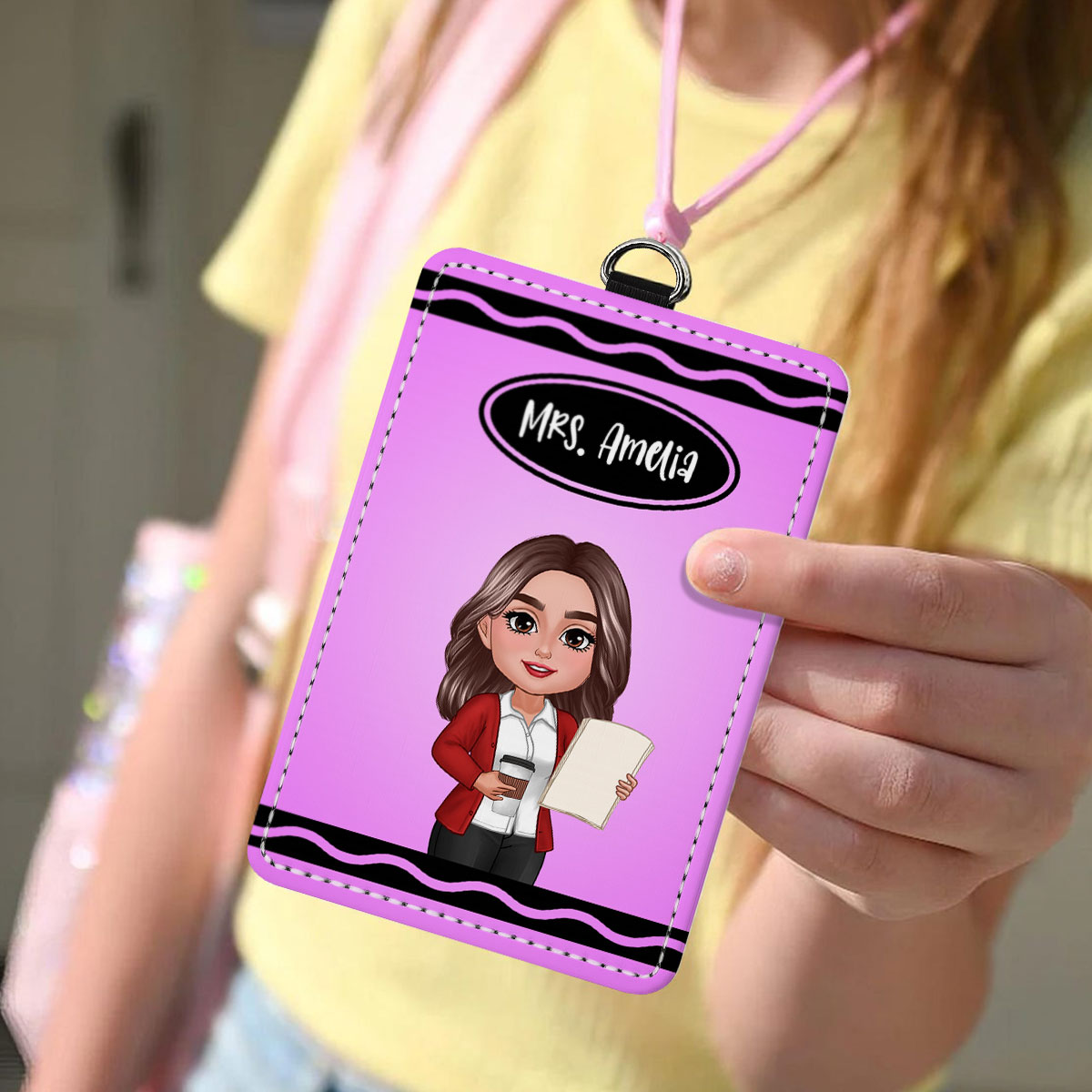 Crayon Themed Teacher Name Personalized ID Badge Holder, Back To School Gift
