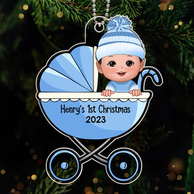 Baby‘s First Christmas Cute Baby In Stroller Personalized Acrylic Ornament