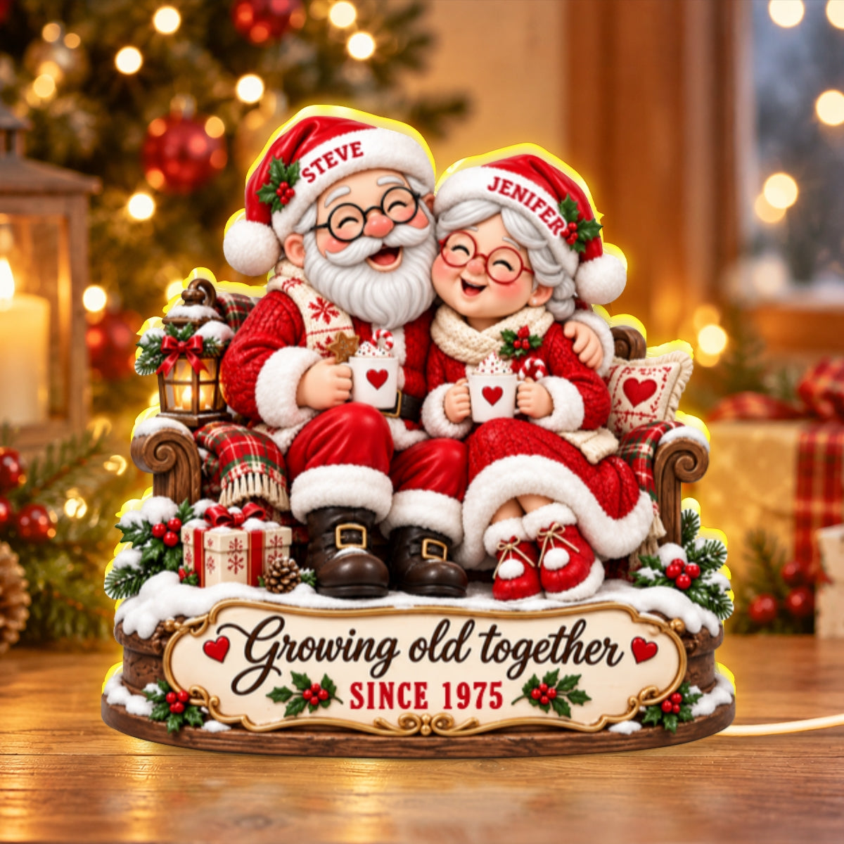 Santa Couple Growing Old Together - Personalized Light Box - Heartfelt & Thoughtful Christmas Gift for Her, for Him