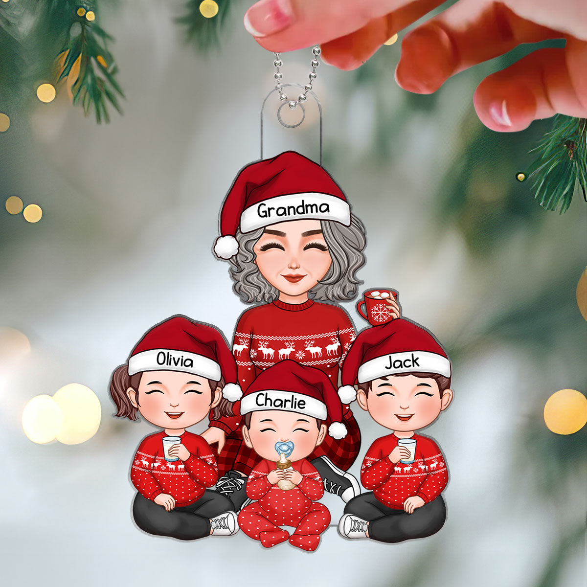 Cute Grandma Grandkids Sitting Gift For Grandson Granddaughter Personalized Acrylic Ornament