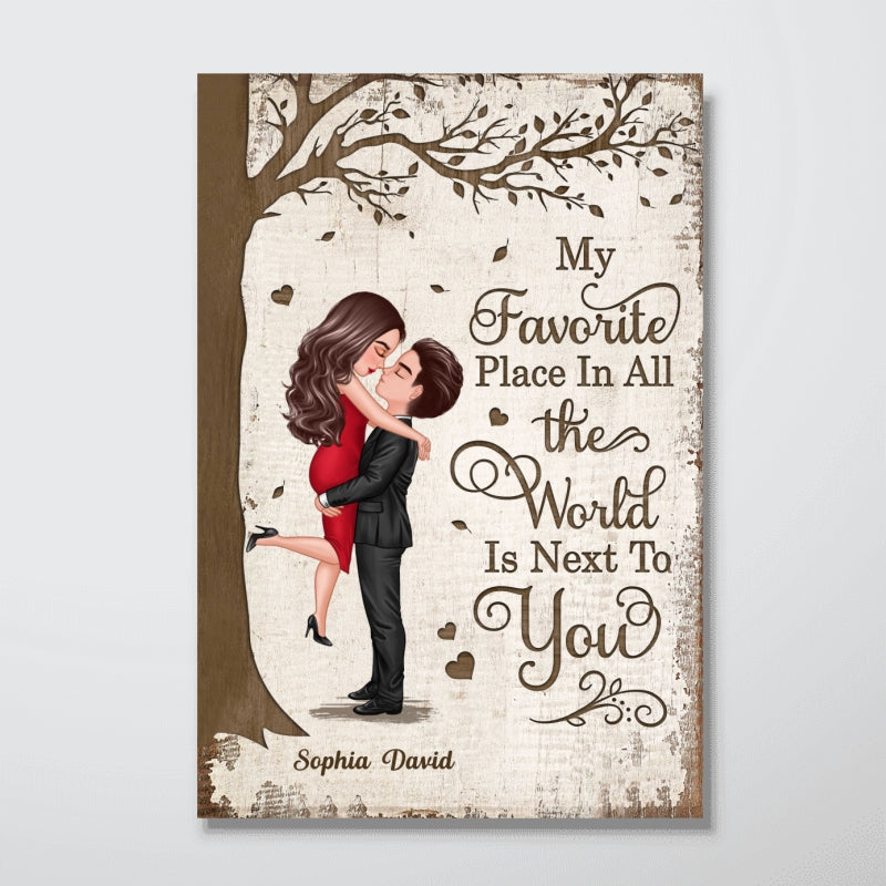Favorite Place In The World Couple Hugging Kissing Gift For Him, For Her Personalized Vertical Poster