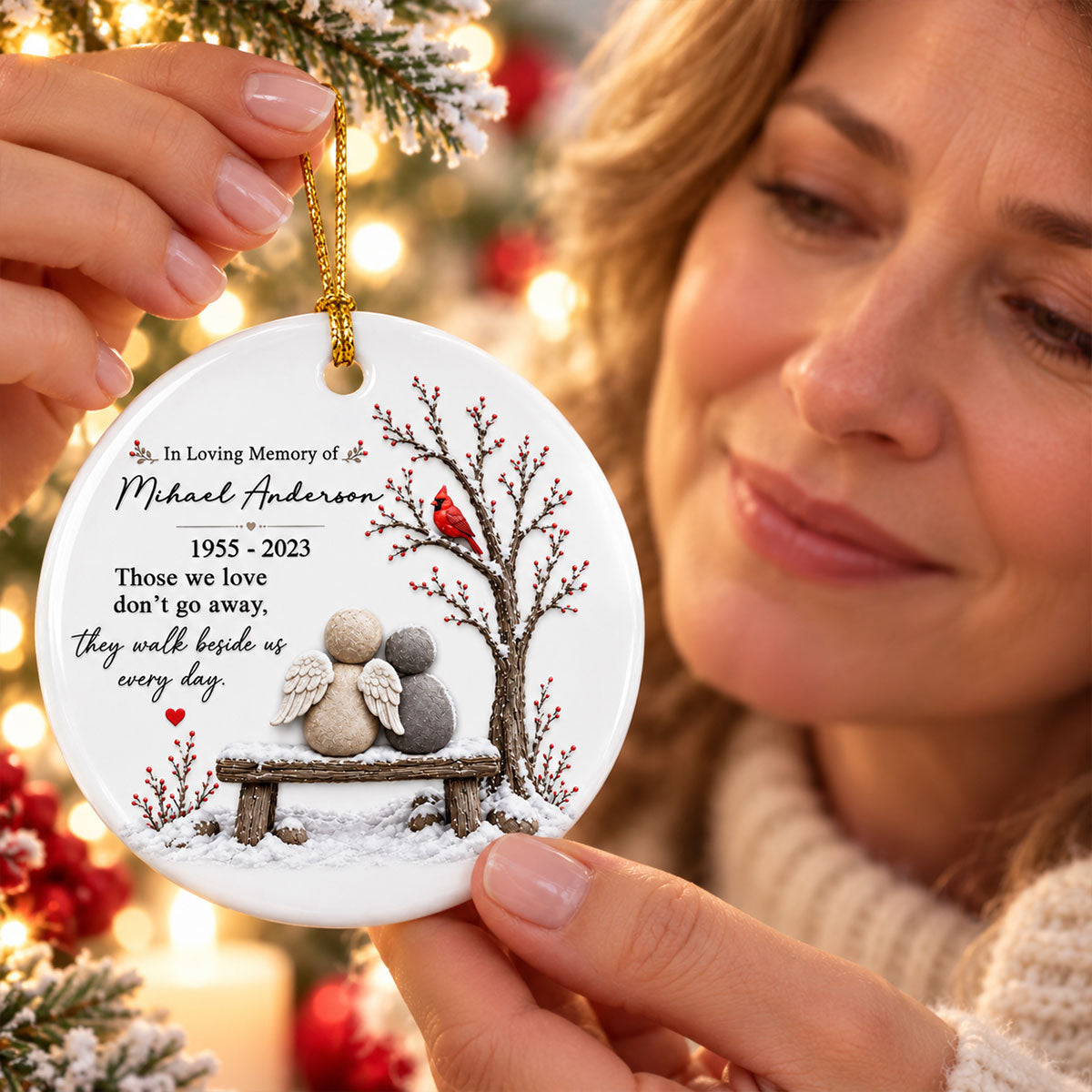 Cardinal Remembrance Gift - Personalized Ceramic Ornament - Custom Name Angel Keepsake, Sympathy Gift