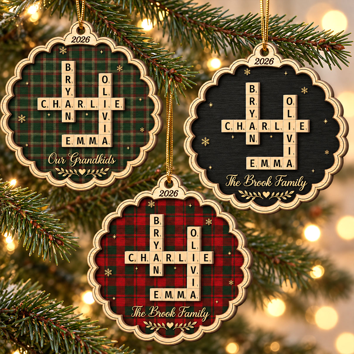 Name Puzzle Crossword Art - Personalized 2-Layer Wooden Ornament - Christmas Tree Decor For Grandparents, Family