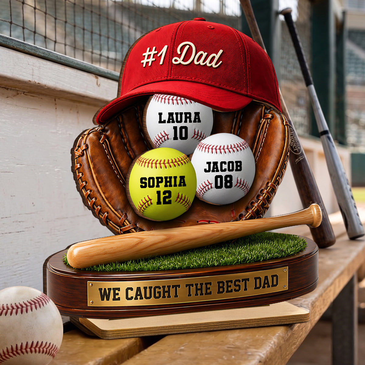 No 1 Baseball Dad - Personalized 2-Layered Wooden Plaque - Father's Day Gift for Dad, Husband