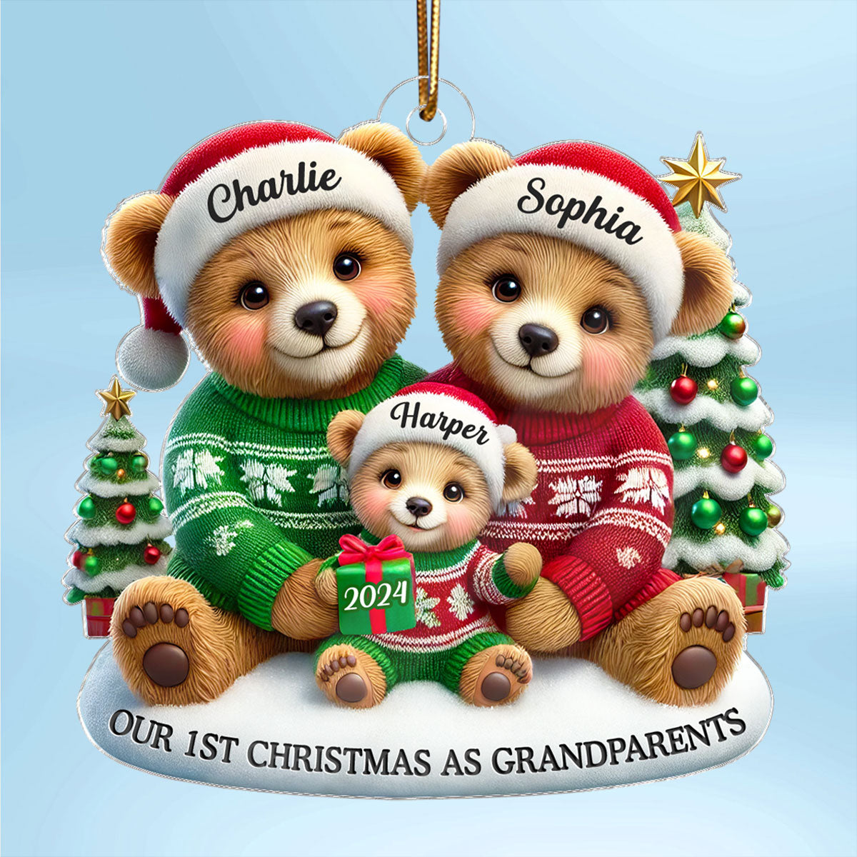 3D Effect Bears Our First Christmas As Grandparents Personalized Acrylic Ornament, Christmas Gift For New Grandparents