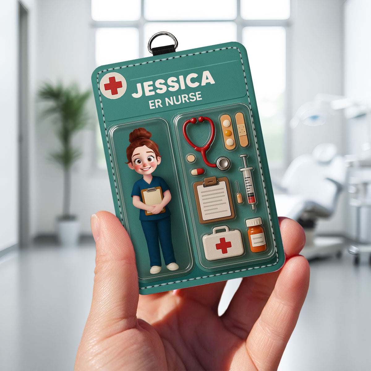 3D Effect Nurse Job Title Figure Style Personalized ID Badge Holder, Gift For Nurse CNA CMA