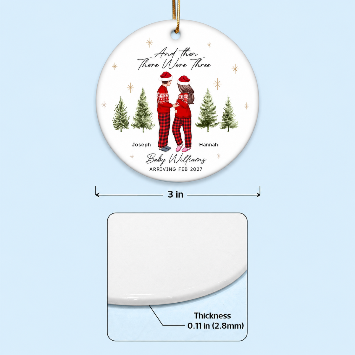And Then There Were Three - Pregnancy Announcement Ornament - Baby Coming Soon Ornament - Ornament for Baby - Expecting Mom Gift