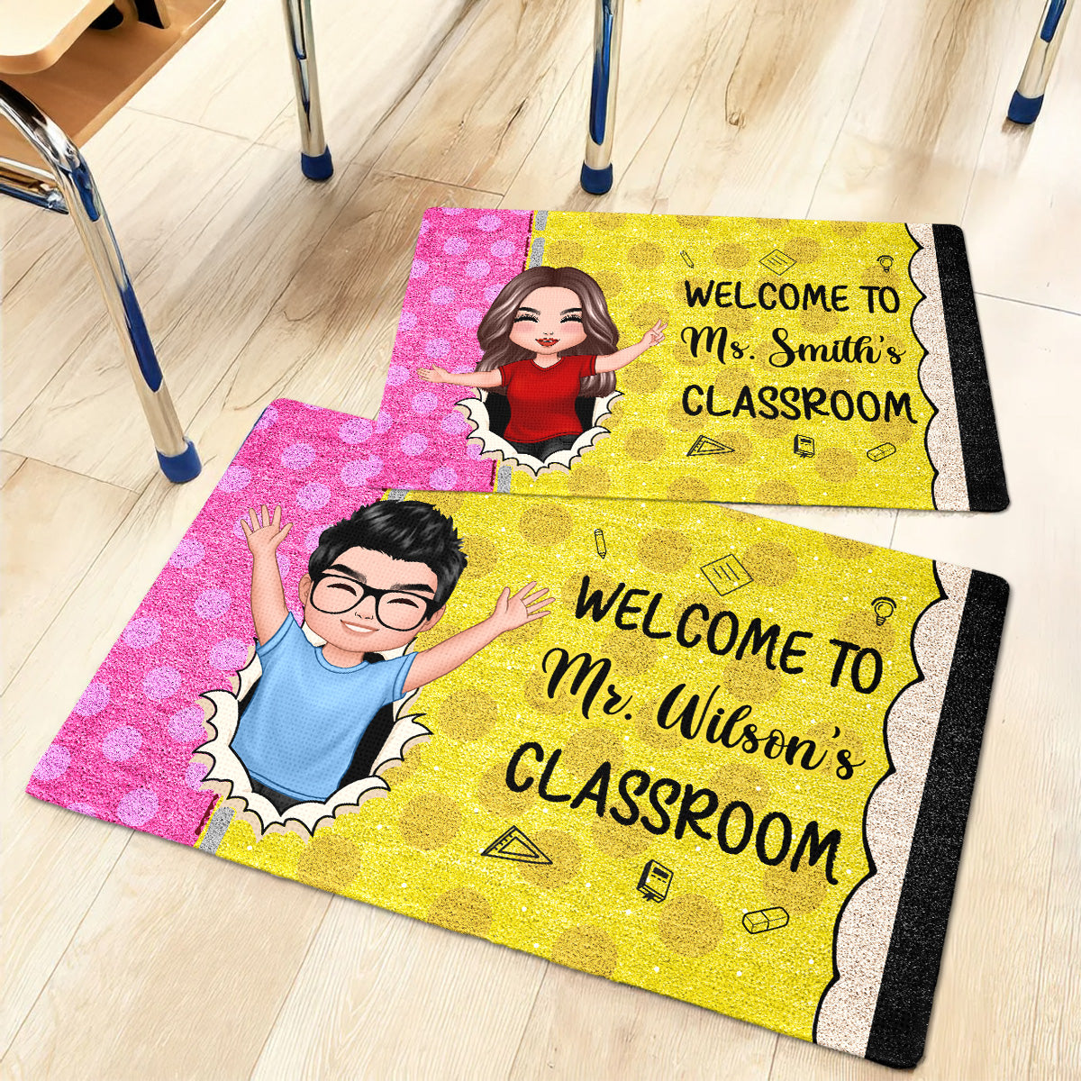 Welcome To My Class Happy Teacher Pencil Theme Personalized Doormat, Classroom Decor