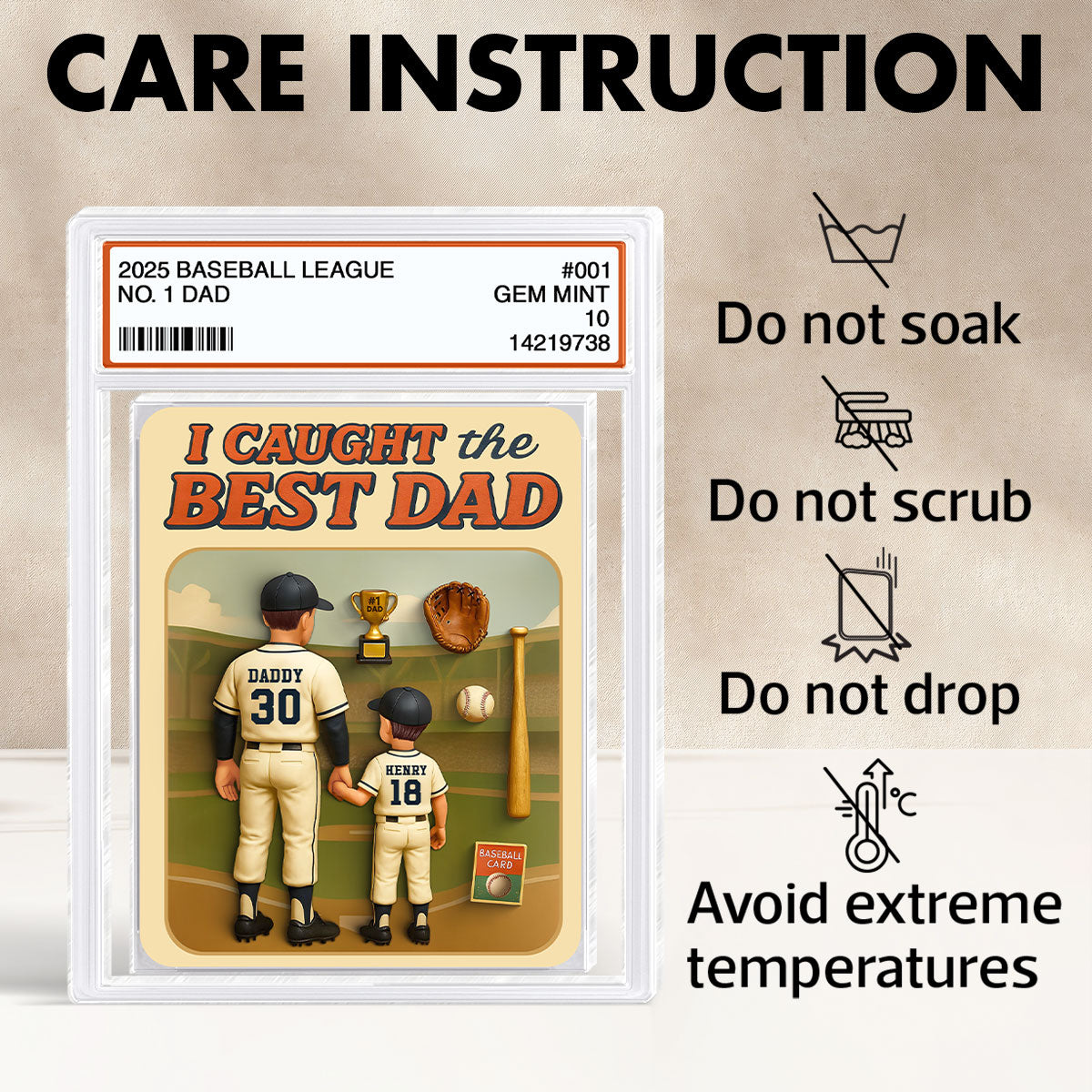 I Caught the Best Dad Baseball Trading Card Personalized Acrylic Block Plaque