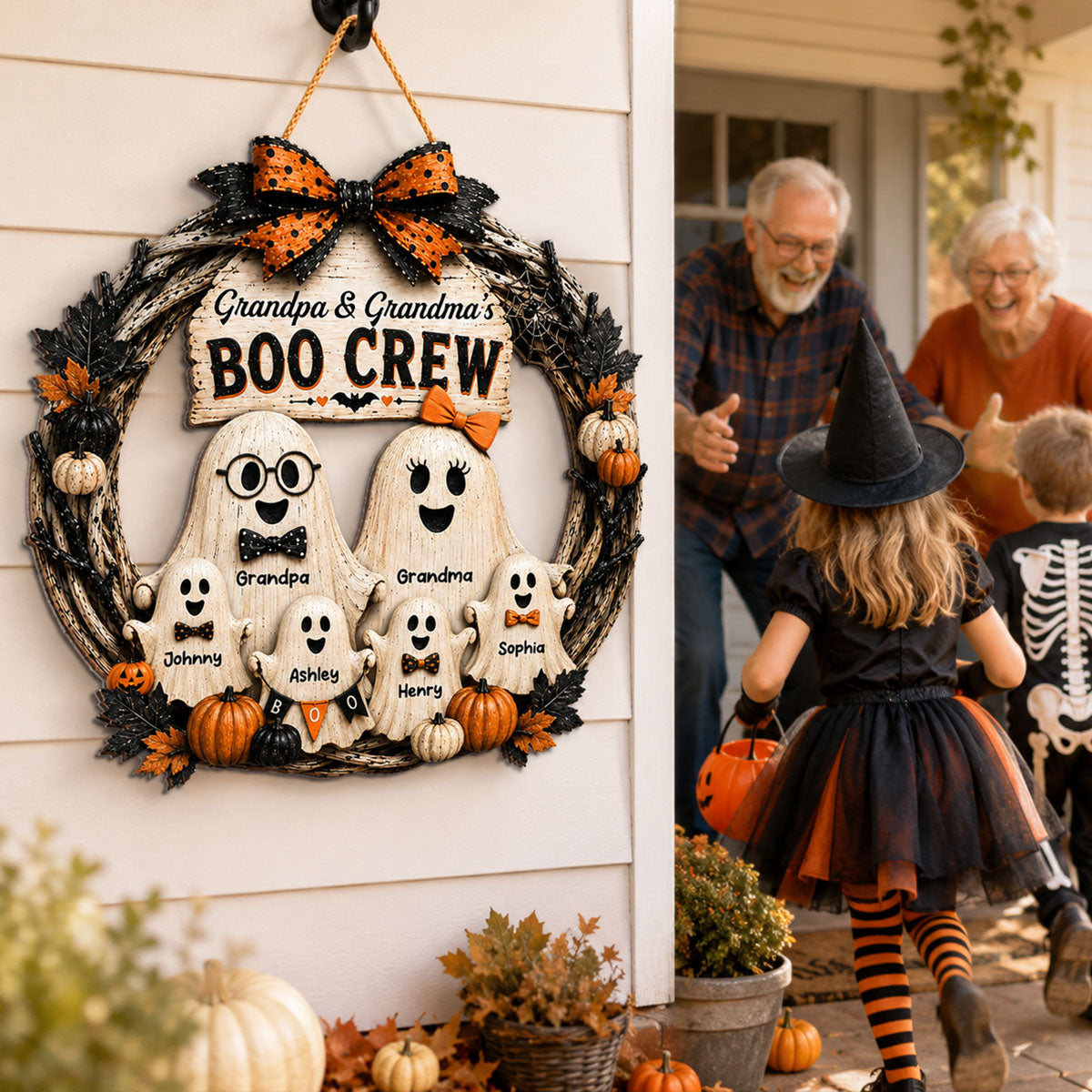 Trending Halloween Grandpa Grandma's Boo Crew - Personalized Wood Sign - Halloween Decoration For Grandparents