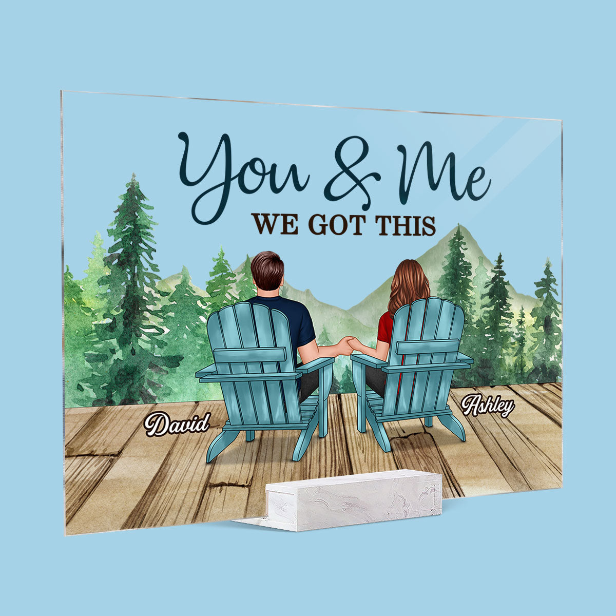 Forest Landscape Back View Couple Sitting Gift For Him For Her Personalized Acrylic Plaque