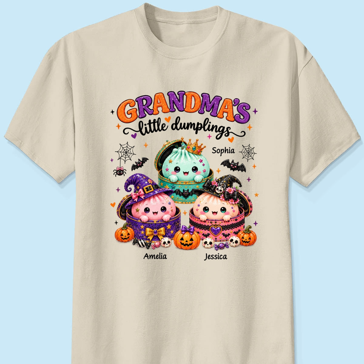 Grandma's Little Dumplings - Personalized Shirt - Trendy Fall Halloween Tee for Grandma