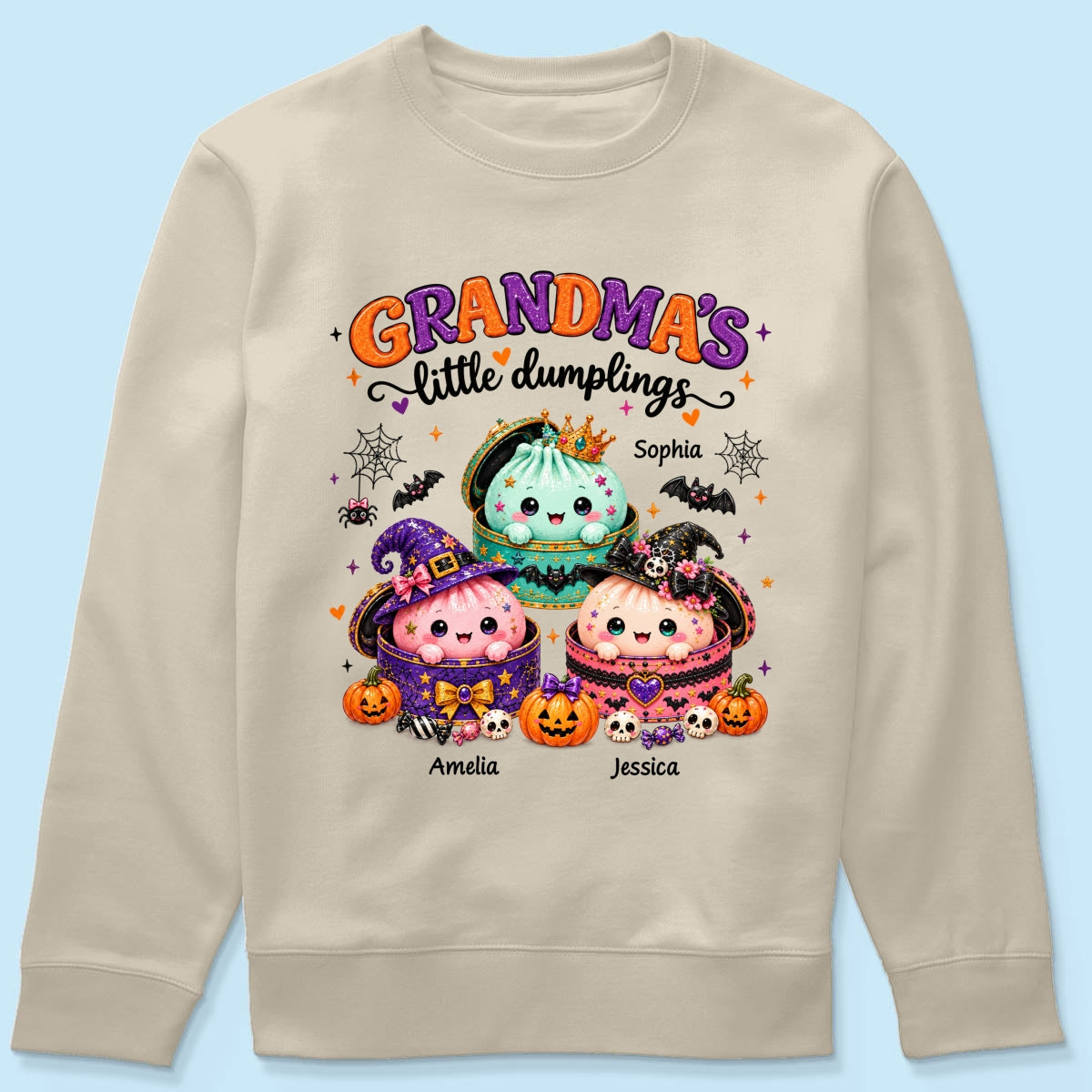Grandma's Little Dumplings - Personalized Shirt - Trendy Fall Halloween Tee for Grandma