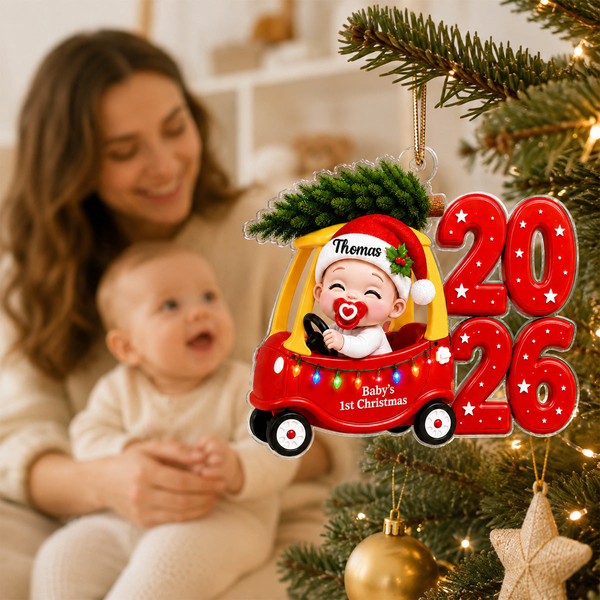 Baby First Christmas Cozy Coupe 2D Flat - Personalized Acrylic Ornament - Christmas Keepsake