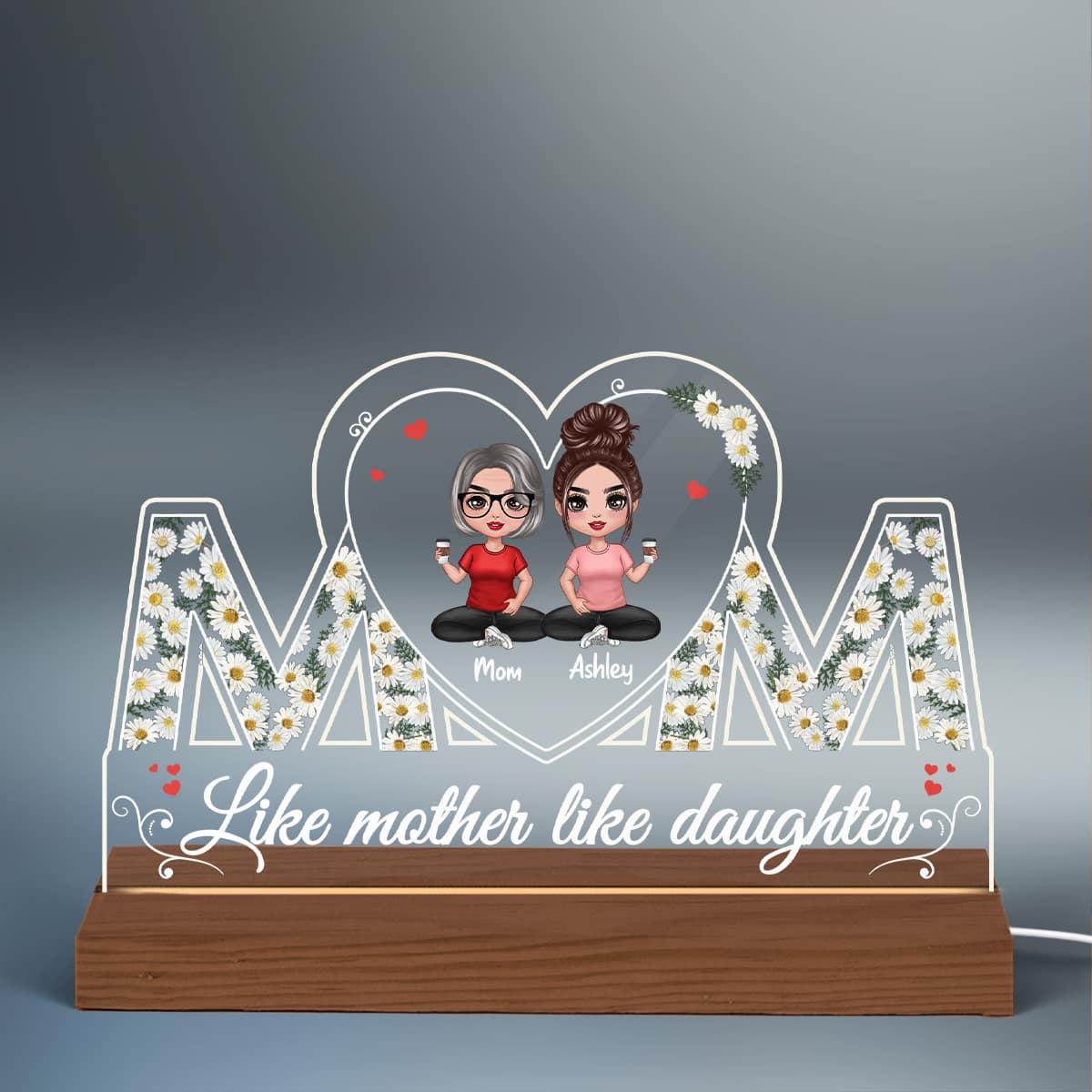 Doll Mother Daughters Daisy Flowers Personalized Custom Shape LED Night Light