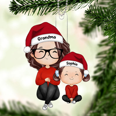 Grandma Grandkid Sitting Watercolor Christmas Gift For Grandson Granddaughter Personalized Acrylic Ornament