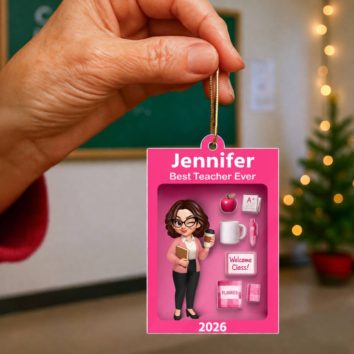 Pretty Teacher In Toy Box 3D Effect - Personalized Acrylic Ornament -Special Christmas Gift For Teacher For Co-workers