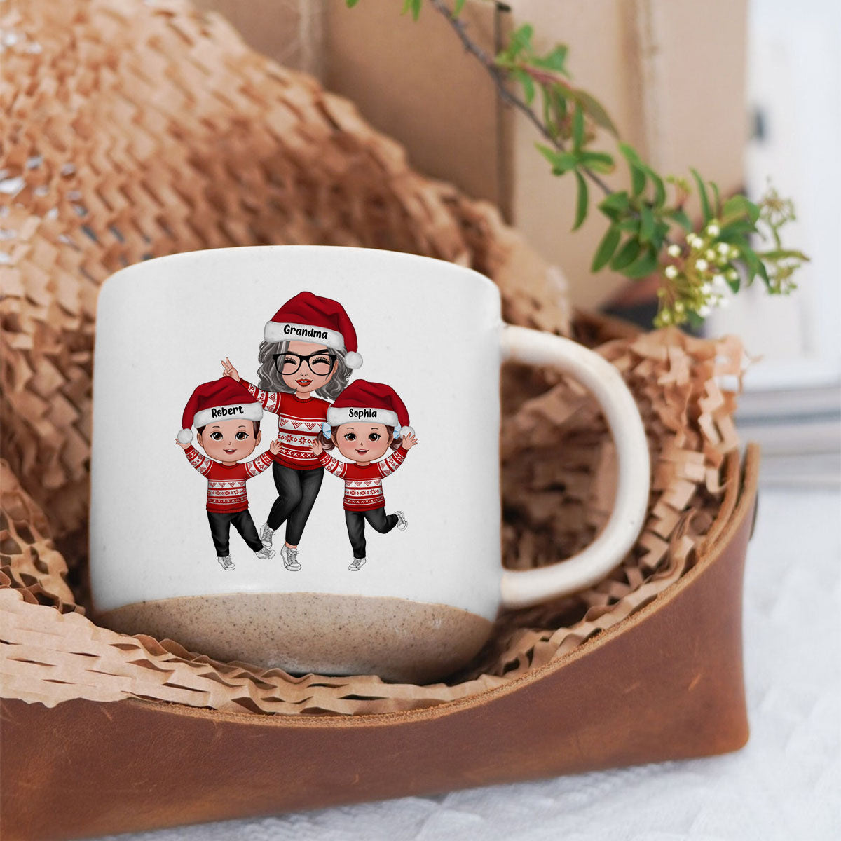 Happy Christmas Grandma Grandkids Personalized Pottery Mug
